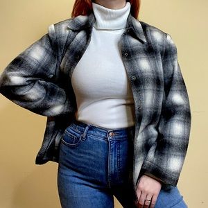 Vintage Gray Plaid Flannel Shacket Shirt Jacket